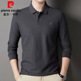 皮尔卡丹100%纯棉t恤男长袖商务休闲polo衫春秋季轻奢高档纯色翻领打底衫