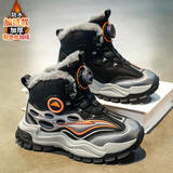 李宁热男童雪地靴2025新款冬季加绒保暖儿童大棉鞋加厚防滑耐磨棉靴鞋子 银霜橙主图款加绒 37 码