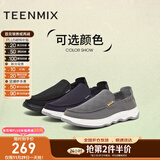 天美意男鞋舒适懒人软底帆布鞋一脚蹬男休闲布鞋 黑色 44