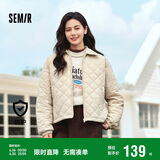 森马（Semir）棉服女灯芯绒翻领菱形格复古2024冬三防宽松轻薄棉衣109724112007