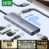 绿联USB3.2扩展坞转千兆网口 网线转接头【USB+Type-C 10G数据口】 笔记本电脑拓展坞分线器网口转换器