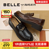 百丽（Belle）张凌赫推荐海鸥乐福2.0版款女商场牛皮皮鞋B5J1DCA5 【刘雯同款】黑色（4CM） 2.0 37