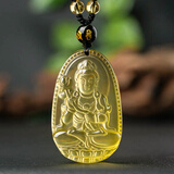 黛螺天然黄水晶本命佛吊坠项链本命年八大守护神护身符礼物 大势至菩萨属马佩戴 小款