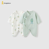 童泰婴儿连体衣春秋季纯棉衣服初生宝宝蝴蝶哈衣爬服和尚服绿色52cm