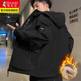 啄木鸟夹克男士装春秋季款潮流连帽外套宽松休闲大码青年衣服 黑色加绒 2XL