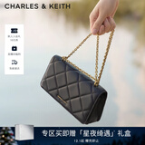 CHARLES&KEITH质感菱格链条小方钱包女包包女包生日礼物CK6-10680924 Black黑色 XS