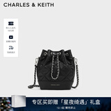 CHARLES&KEITH绗缝菱格链条水桶包双肩包包女包女友生日礼物CK2-10701506 Noir黑色 M