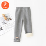 贝瑞加（Babyprints）女童打底裤秋冬宝宝加绒棉裤女孩加厚长裤保暖羊羔毛裤子 浅灰120