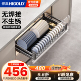 悍高（HIGOLD） 厨房橱柜拉篮碗架抽屉式碗篮加厚304不锈钢底板调味篮双层碗碟篮 800柜单层碗篮|安装内深≥45.3cm