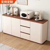 原廷实木餐边柜一体靠墙柜子客厅厨房置物储物收纳柜多功能茶柜茶边柜 暖白色+胡桃色台面 180cm【实木+圆弧边角】（三门三抽款）