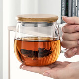 忆壶茶（YIHUTEA） 茶杯玻璃茶具加热杯垫套装泡茶道杯 绿茶杯红茶带过滤茶水分离杯 茗悦杯400ml-竹盖