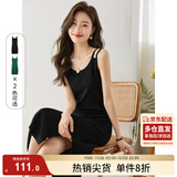 尚都比拉夏季针织吊带连衣裙修身显瘦高级感气质开叉中长款裙子 雅黑色 XL