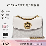 COACH蔻驰女包奢侈品大牌女士轻奢包包单肩斜挎小方包山茶花情人节礼物 浅卡其配白34256B4R7B