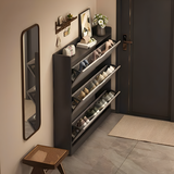 米昊（MIHAO） 鞋柜超薄多功能翻斗玄关柜防尘储物柜家用门口现代简约木鞋柜 【三斗踢脚】天空灰100*17*120cm