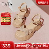 他她（TATA）凉鞋女鞋2025秋季新款休闲厚底法式气质时装凉鞋女 杏色 35