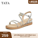 他她（TATA）绝美坡跟凉鞋女外穿一字带时装凉鞋秋季新款7UA03BL4 银色 36