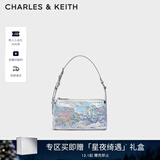 CHARLES&KEITH褶皱油蜡皮斜挎小方包手提包腋下包女士生日礼物CK2-80160183 Prism Silver银色(新色） S