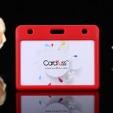 卡富仕（cardfuss） 推合滑盖卡套配易拉扣伸缩挂绳胸牌吊牌挂脖厂牌IC门禁卡套胸卡套外壳保护套 T3红色横 1个