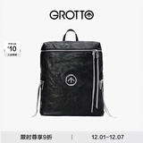 GROTTO个乐黑石双肩包大容量褶皱绵羊皮软皮背包电脑包通勤旅行包 黑石背包L（银标）