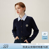 范思蓝恩麦穗花语 学院风假两件针织衫上衣女毛衣开衫24FS11309 藏青 M