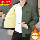 啄木鸟外套男秋冬季潮流宽松休闲男士夹克加绒加厚棒球棉服秋冬男装衣服 小方块军绿色 2XL 建议125-145斤