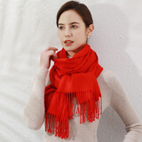 达芬奇密码 冬季百搭厚款保暖围巾女士披肩仿羊毛男士红品本命年订制LOGO 大红