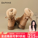 达芙妮厚底雪地靴女秋冬2025新款保暖棉鞋加绒毛毛鞋百搭厚底防滑短靴女 栗色 37