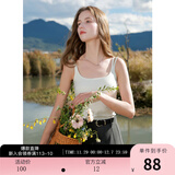 三彩2025秋款纯色坑条背心自带胸垫吊带修身短款打底内搭M 珍珠白 S 155/80A