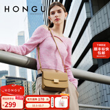 红谷包包女包新款牛皮单肩包时尚斜挎包小方包相机包生日礼物 浅卡其