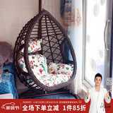 紫叶吊篮藤椅室内单人吊兰椅阳台成人摇椅鸟巢秋千吊床摇篮椅吊椅 升级款波浪木纹色-棉麻坐垫地毯