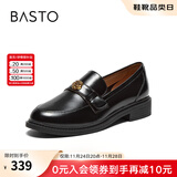 百思图秋新款英伦风通勤山茶花乐福鞋女一脚蹬皮鞋单鞋WWE55CA4 黑色 38