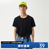 美特斯邦威短袖T恤男夏季新款纯棉男装圆领纯色体恤百搭休闲上衣 正黑 165/88A