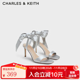 CHARLES&KEITH一字带缎面蝴蝶结绑带高跟凉鞋子女鞋生日礼物CK1-61720177 Silver银色 39