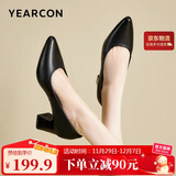 意尔康女鞋粗跟时装鞋浅口套脚高跟鞋工作女单鞋春秋 26906W黑色37