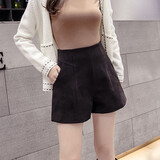 瑶益 毛呢短裤女2025秋冬季新a字裙裤呢子休闲裤裙高腰阔腿靴裤女外穿 黑色7721 M