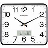 康巴丝（Compas）挂钟客厅钟表家用静音办公石英钟表挂墙 3599A 日历款黑白色 34cm