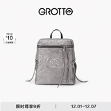 GROTTO个乐黑石双肩包大容量褶皱绵羊皮软皮背包电脑包通勤旅行包 灰石背包S