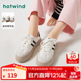 热风（Hotwind）商场同款女鞋经典厚底板鞋秋季新款复古麻薯德训鞋舒适运动小白鞋 88米黑 (布面H14W3315) 36 (230mm)