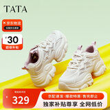 他她春秋厚底透气老爹鞋女鞋网面增高运动鞋新款WOG16BM4 白/灰紫 35