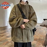 NEW OR MODE美式复古麂皮绒外套男春秋季新款立领夹克男款潮牌痞帅高级感褂子 绿色 XL