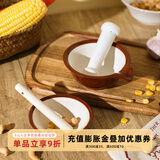 舍里中式陶瓷研磨碗厨房捣蒜臼手动宝宝辅食研磨器家用芝麻果泥研磨钵 大号研磨碗+陶瓷研磨棒-陶土色 尺寸规格详见图二