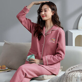 优婷菲（YOUTINGFEI）睡衣女秋冬季纯棉加厚空气棉夹层保暖家居服女士长袖套装可外穿 HLM-J1806 L (160-165cm 105-125斤)