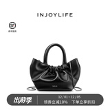 INJOYLIFE褶皱云朵包小手提包小众百搭羊皮链条包单肩斜挎包可爱女包 黑色