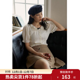 独束大码女装法式甜美荷叶边风琴褶小衫女夏季微胖mm显瘦衬衫上衣 香草奶油杏 L