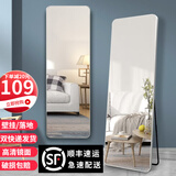 初学者 穿衣镜 全身落地镜试衣镜家用防爆壁挂衣帽间铝合金网红大镜子 优雅白170*65【壁挂+落地】