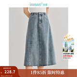 茵曼（INMAN）100%纯棉法式牛仔半身裙2025夏女装新款气质显瘦中高腰A字裙子 浅牛仔 L
