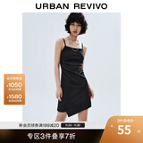 UR夏季新款女装潮流不规则下摆收褶吊带连衣裙UWV740053 正黑 XS