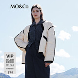 MO&Co.丝绒感撞色边菱格压纹宽松运动泡芙中长款羽绒服外套女 米白色-第2批 L 170
