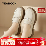 意尔康小皮鞋女英伦风厚底增高舒适乐福鞋25春款 49861W 米白3 36