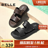 百丽户外两穿凉拖男夏季商场同款牛皮休闲沙滩凉鞋8GF01BL4 黑色 39